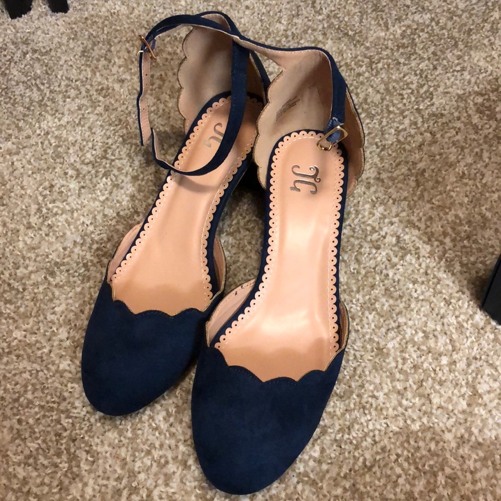 Navy Scallop Block Heels